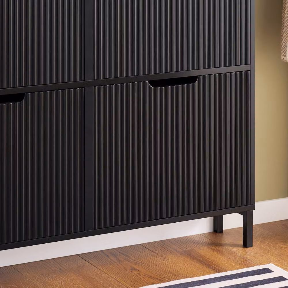 SoBuy Slim Modern Black Matt Shoe Cabinet with Tilting Compartments and Internal Shelves – 3