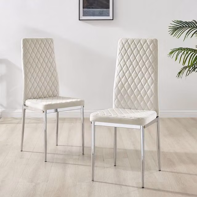 FurnitureboxUK Set of 6 Milan Velvet Dining Chairs in Cream with Silver Legs