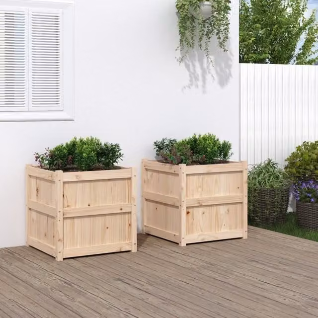 Berkfield Home Garden Solid Wood Pine Planter Tub Set, 2 Pieces, Brown