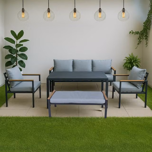 Shatchi LTD 5 Piece Aluminium Frame Garden Sofa Set in Black and Grey