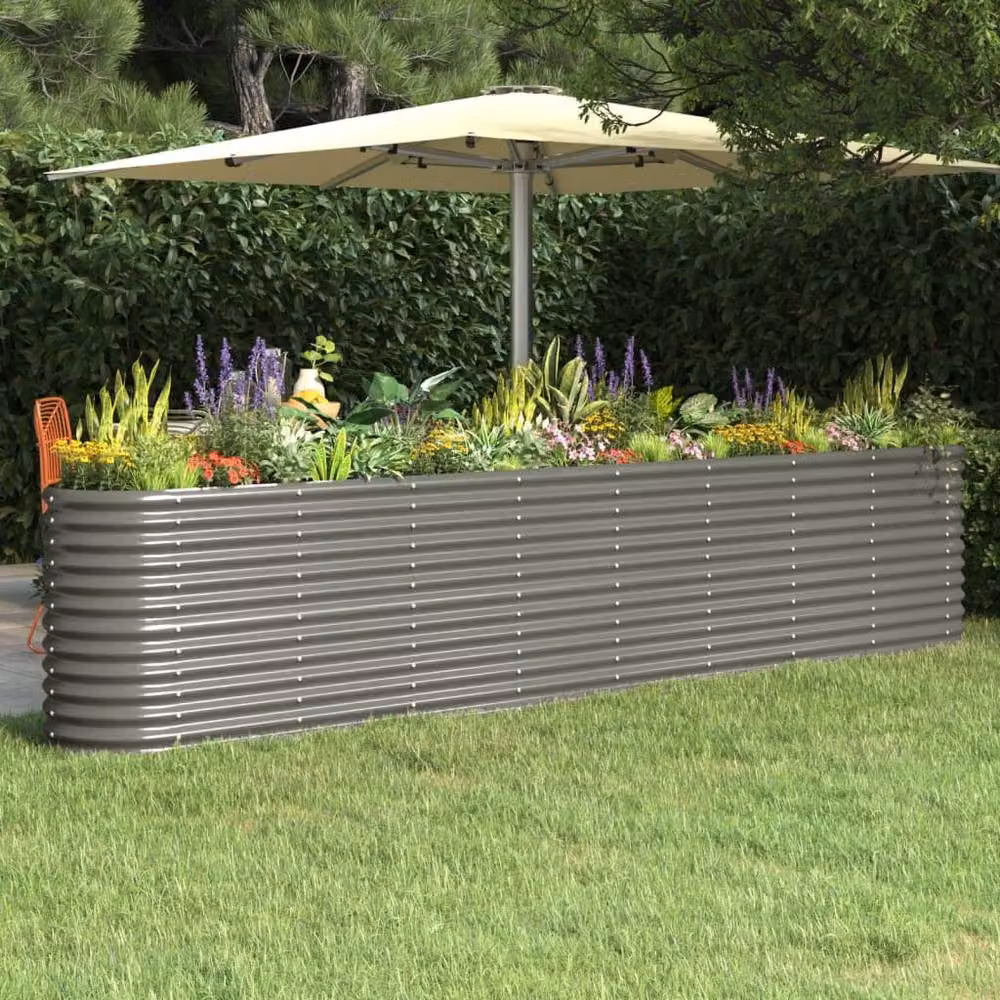 Berkfield Home Garden Grey Powder-coated Steel Raised Bed W/D/H: 332 x 40 x 68 cm – 2