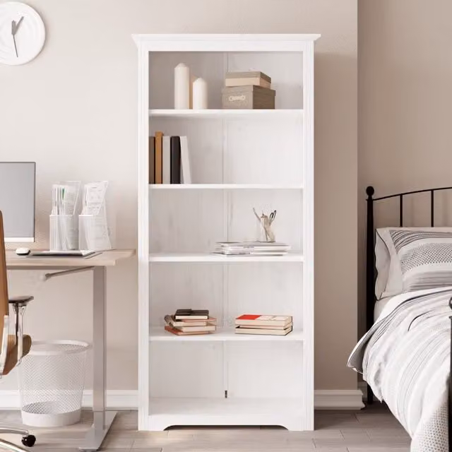 Berkfield Home BODO 5-Tier White Solid Wood Pine Bookcase, W/D/H: 80 x 38 x 180 cm