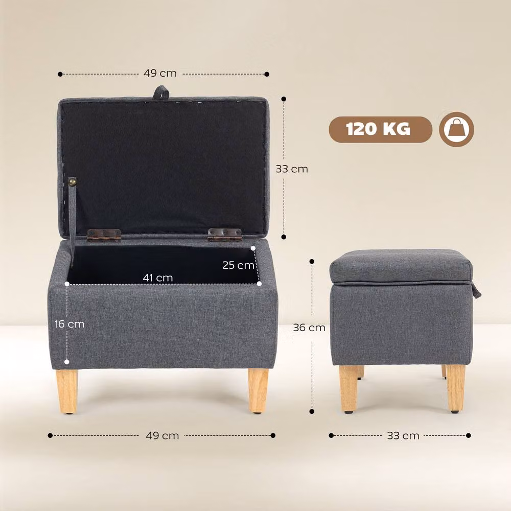 STILVORA Grey Fabric Storage Ottoman with Wooden Frame – 2