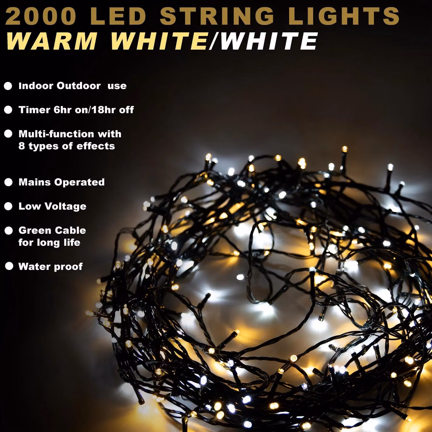 Shatchi 2000 LED Christmas Tree Fairy String Lights, 200m, Yellow – 2