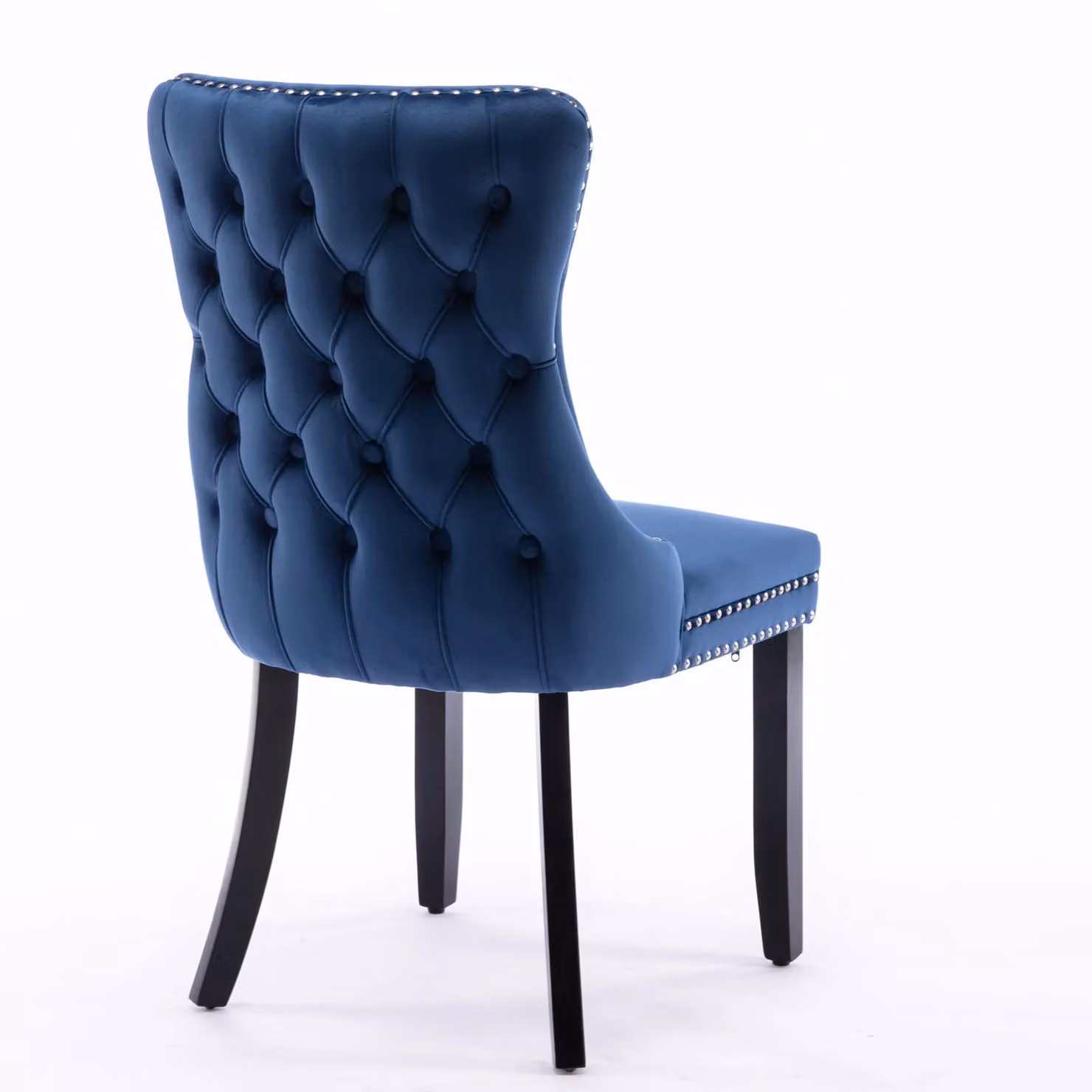 HomeTouch Sierra Set of 6 Blue Velvet Tufted Wing Back Dining Chairs with Oak Wood Legs – 5