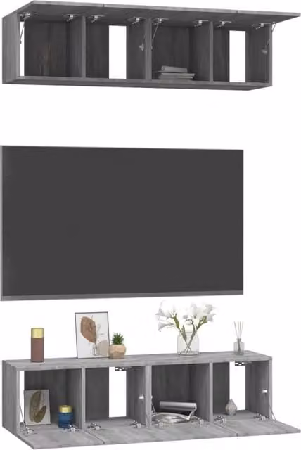 Berkfield Home Set of 4 Wall TV Cabinets in Grey Sonoma, W/D/H: 60 x 30 x 30 cm – 1