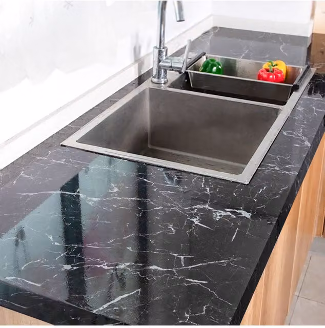 Living and Home Self-Adhesive PVC Marble Wallpaper in Black, W/D/H: 0.6 x 10 x 0 cm
