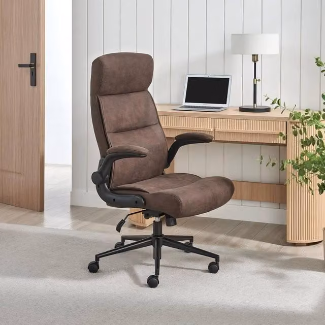 FurnitureboxUK Greer Brown Faux Leather Executive Swivel Office Chair – 1