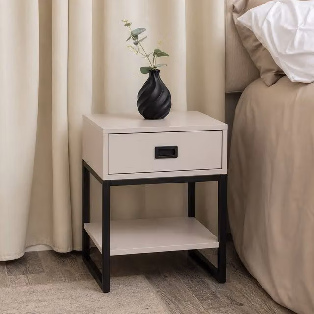Melody Maison Elle Dark Beige Range One Drawer Bedside Table in Black