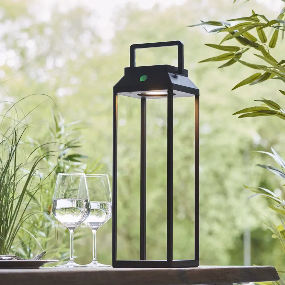 Loops Solar Powered Outdoor Table Lamp in Black with Warm White LED – 3