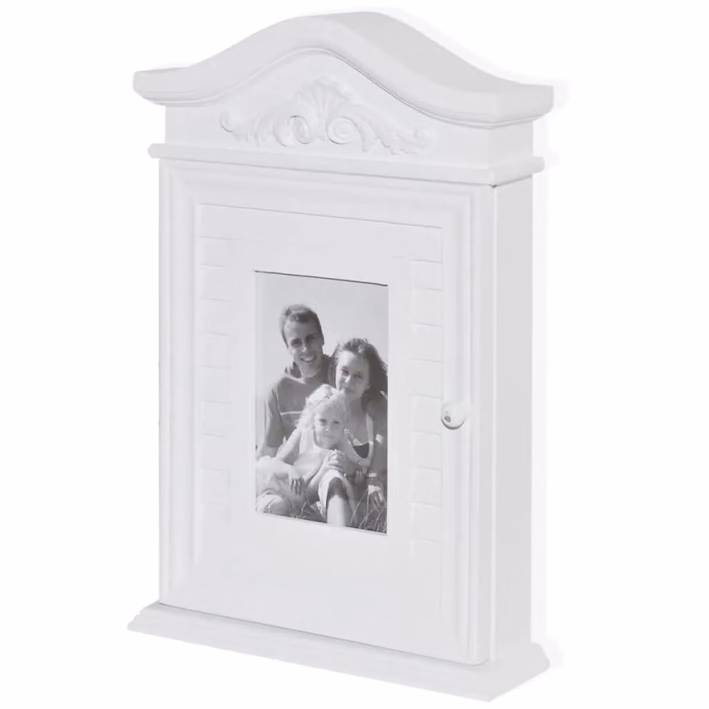 Berkfield Home White Lacquered Pine Key Cabinet with Glass Doors and Lock – 2