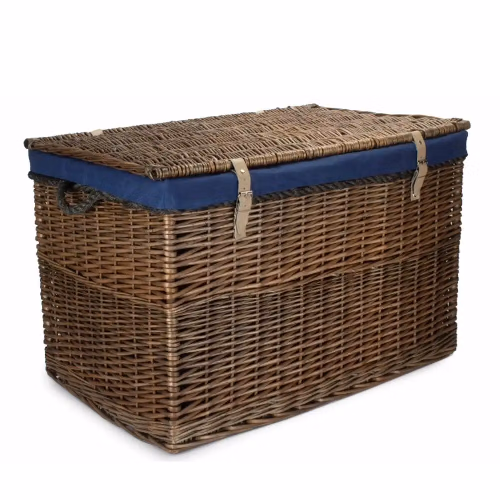Red Hamper Large Antique Wash Wicker Storage Basket in Blue – 2