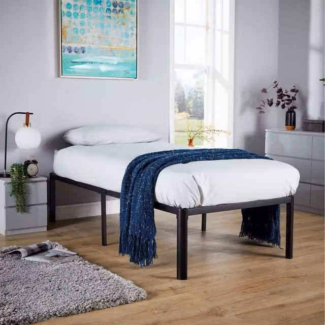 Home Source Podium Black Metal Platform Bed Frame, Black, W/D/H: 90 x 190 cm