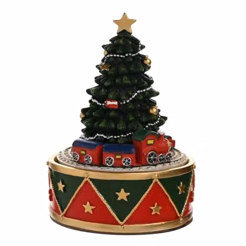 Widdop and Co Regal Tidings Christmas Tree and Train Music Box in Red, Green and Gold