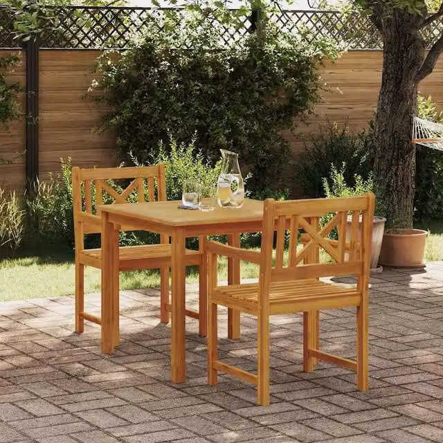 Berkfield Home 3 Piece Brown Acacia Wood Garden Dining Set with Rectangular Table and Chairs