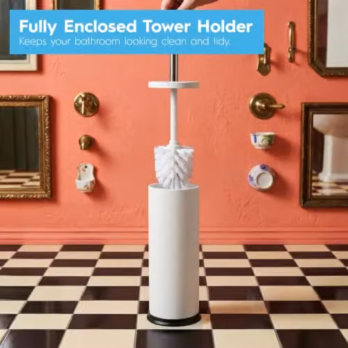 Harbour Housewares Pack of 2 Round Stainless Steel Toilet Brushes and Holders in Silver – 5