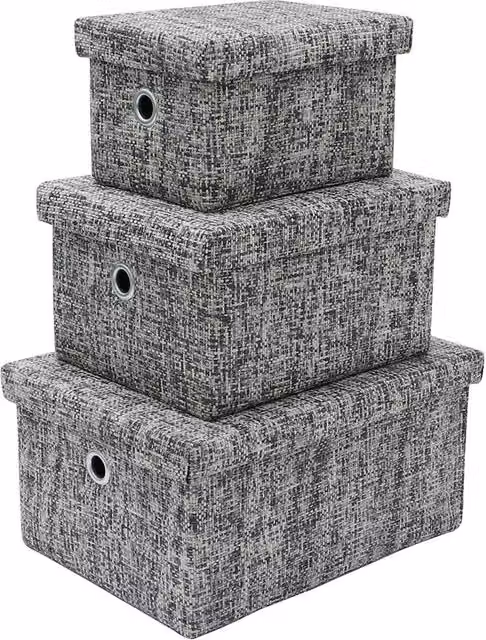 JVL Urban Set of 3 Rectangle Paper Storage Baskets in Grey