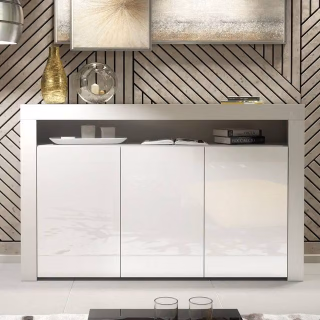 Creative Furniture Aether Sideboard in White with Glossy Doors, W: 155 cm, H: 92 cm, D: 40 cm