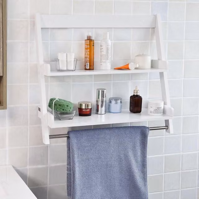 SoBuy Kiska Wood Ladder Wall Mounted Towel Rack in White