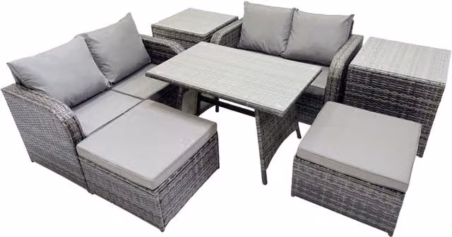 Fimous 6-Seater L-Shape Outdoor Rattan Sofa Set with Coffee Table in Anthracite Grey