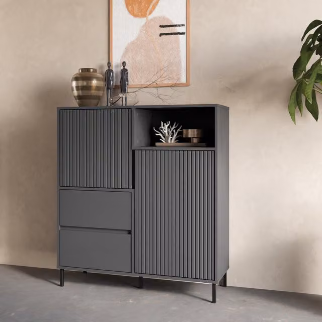 Furniture To Go Avenale Scandinavian Sideboard with 2 Doors and 2 Drawers in Anthracite Grey