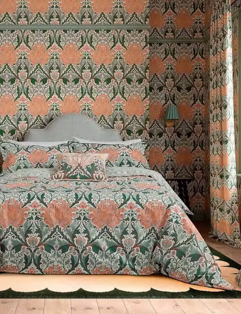 Morris & Co Helena Floral Cotton Percale Bedding Set with Pillowcase, Petrol Multicolour, 180x200 cm
