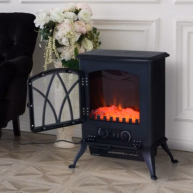 HOMCOM 1850W Flame Effect Electric Free Standing Fireplace in Black