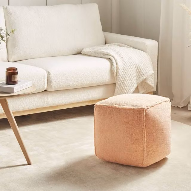 Wyld and Coco Orange Teddy Boucle Pouffe, W/D/H: 40 x 40 x 40 cm