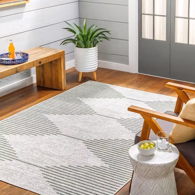 Livabliss Aegean-Global Round In- & Outdoor Rug in Black, Blue, Beige and Green, Diameter: 160 cm