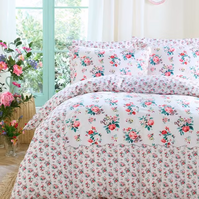 Cath Kidston Icon Floral Cotton Percale Duvet Cover Set, Pink, W: 140 cm, L: 200 cm