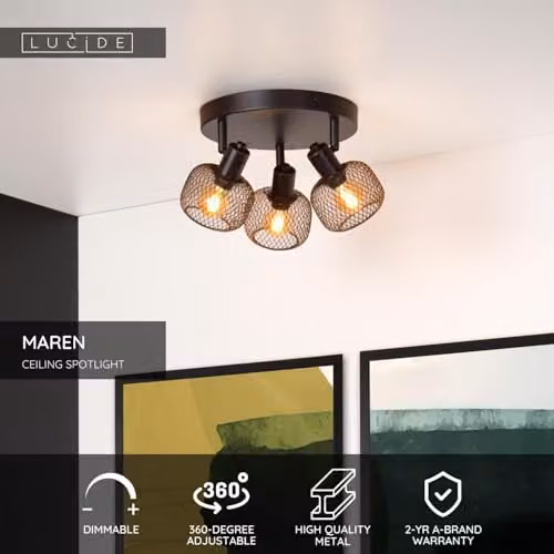Lucide Maren Dimmable Retro Ceiling Spotlight in Black, Diameter: 37 cm, 3 x E14 – 2