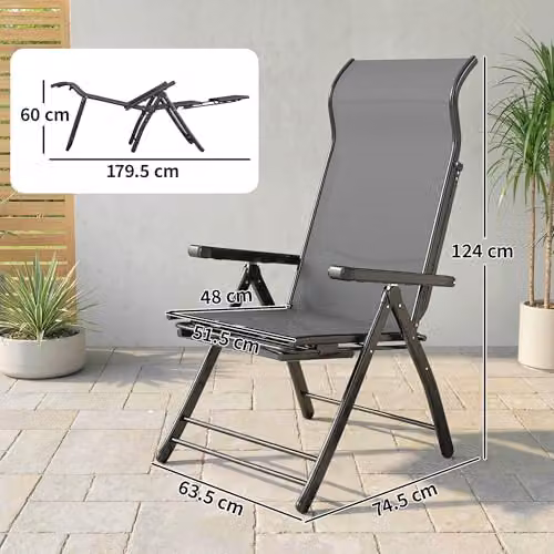 Outsunny Set of 2 Reclining Garden Chairs in Grey with Textilene Fabric and Powder Coated Steel Frame, H 85 x W 63.5 x D 106.5 cm – 3