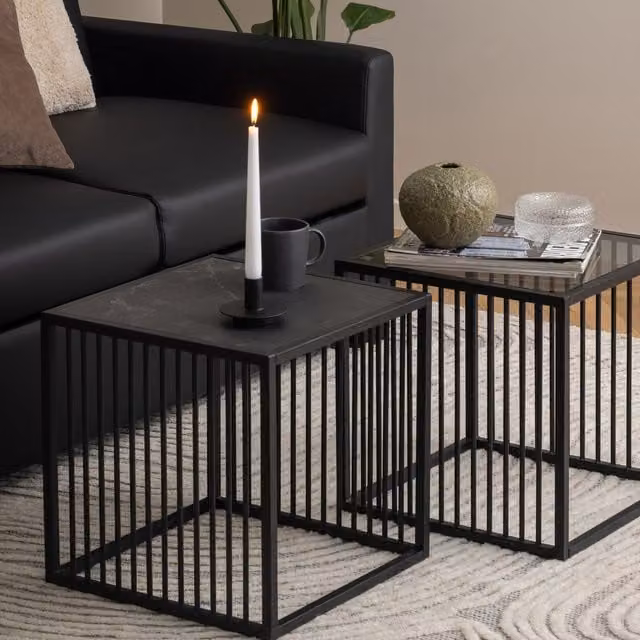 Furniture To Go Strington Modern Square Side Table in Matt Black Metal