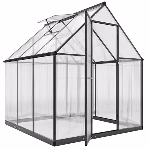 Outsunny Black Polycarbonate Walk-in Greenhouse with Hinged Swing Door and Gable Roof – 1