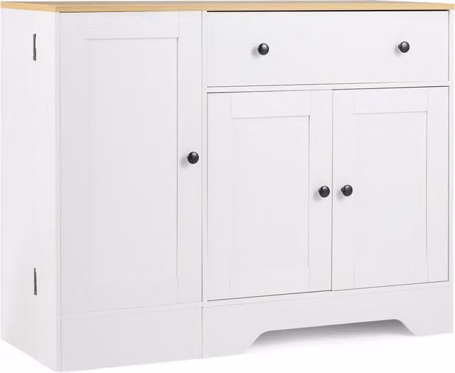 COSTWAY Modern White Buffet Cabinet with Storage, Drawer and Shelves, Width: 105 cm