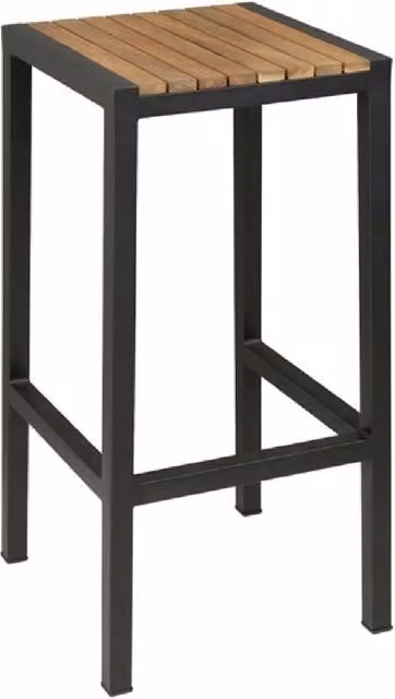 netfurniture Juneau Fixed Height Bar Stool Pair in Black Steel and Acacia Wood