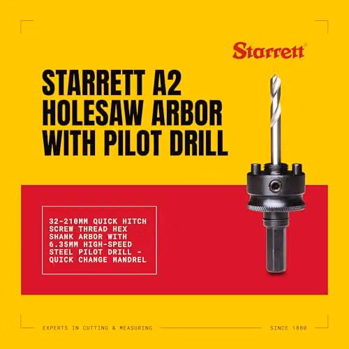 Starrett A2 Hole Saw Arbor in Black with HSS Pilot Drill – 2