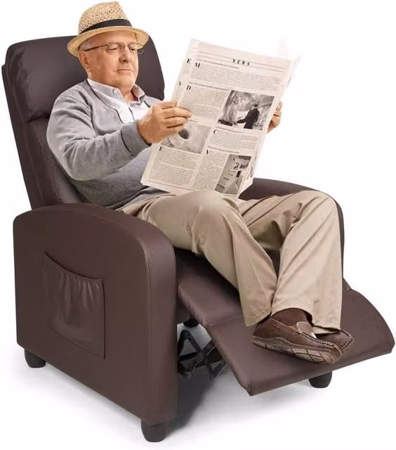 Costway Brown Synthetic Leather Recliner Armchair with Padded Single Sofa Design