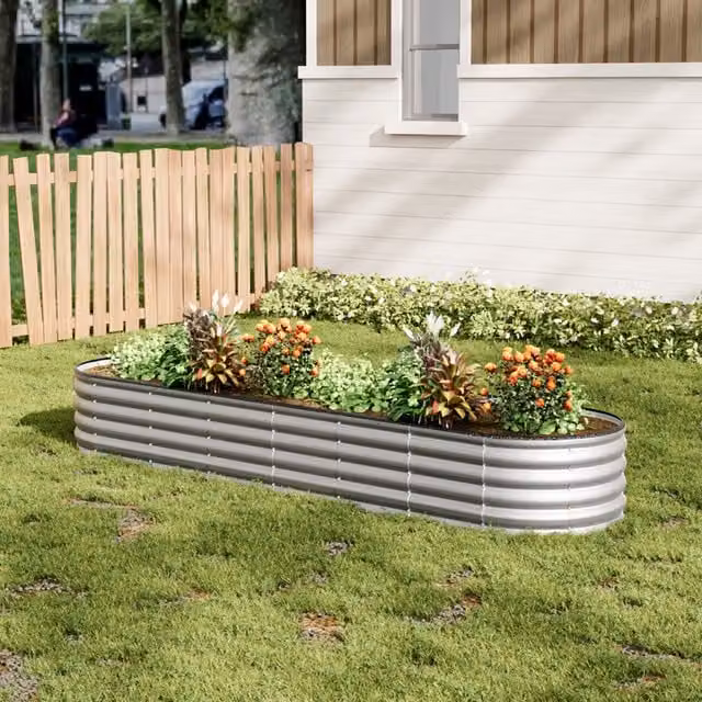 Lifeideas Silver Steel Raised Metal Flower Bed for Ornamental Gardens