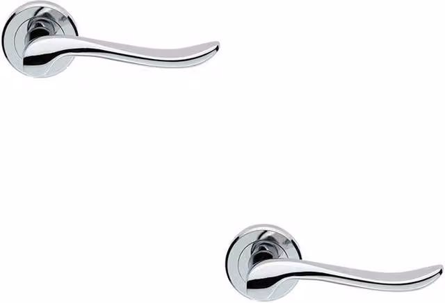 Loops 2x Pair Scroll Shaped Lever Handles on Round Rose with Concealed Fix, Polished Chrome