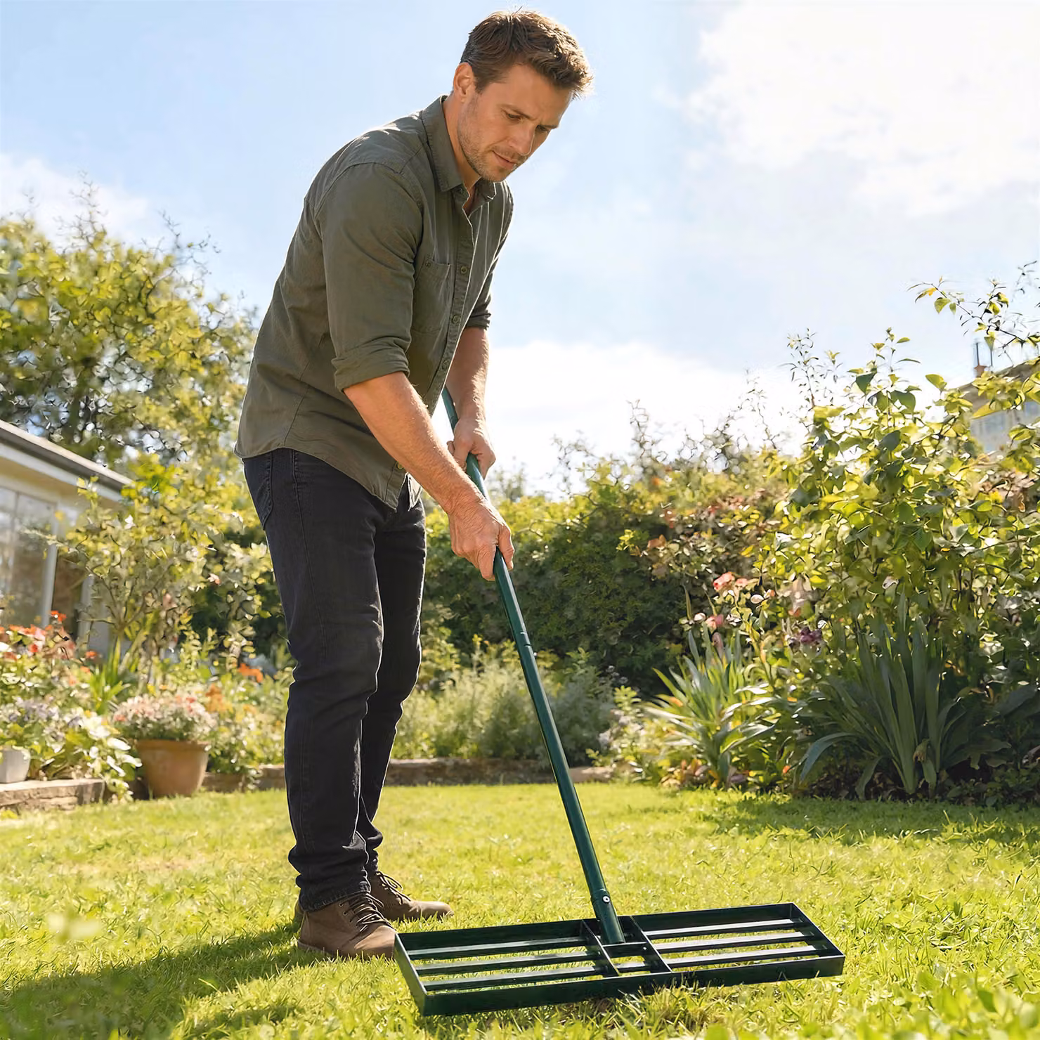 Outsunny Lawn Levelling Rake with 169 cm Handle, Metal Lawn Leveller Lute for Grass, Soil, Sand and Yards, W: 76 cm, D: 26 cm – 8