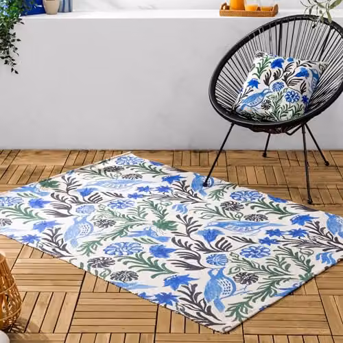 Furn Alentejo Mediterranean Floral Washable Indoor/Outdoor Flatweave Rug, Blue/Multicolour, W/D/H: 170 x 120 x 0.25 cm – 2