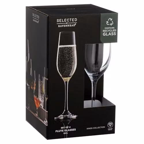 Rayware Ravenhead Kings Set of 4 Transparent Champagne Flute Glasses, 200ml – 2
