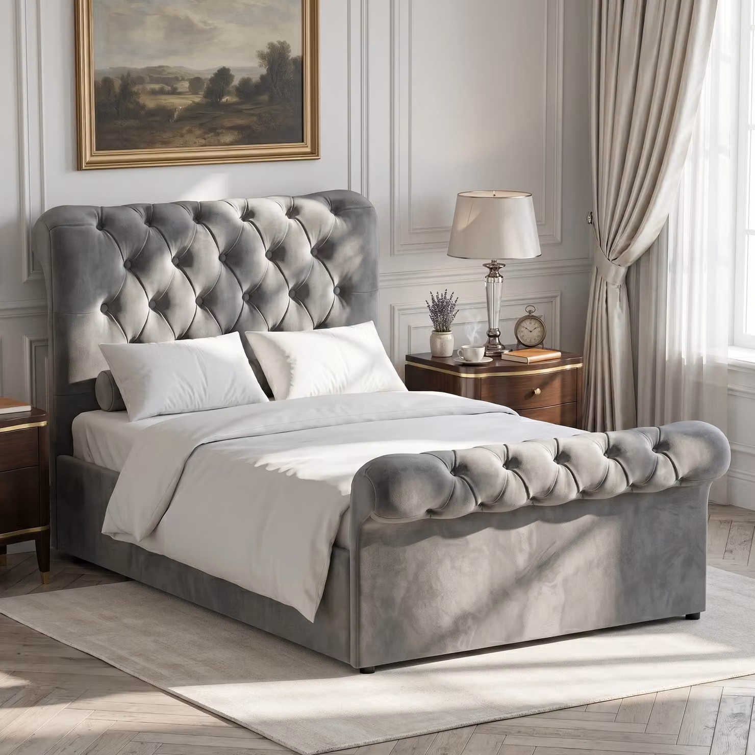DHS Chesterfield Ottoman Storage Bed Frame with Side Lift Base, Small Double (4ft), Dark Grey