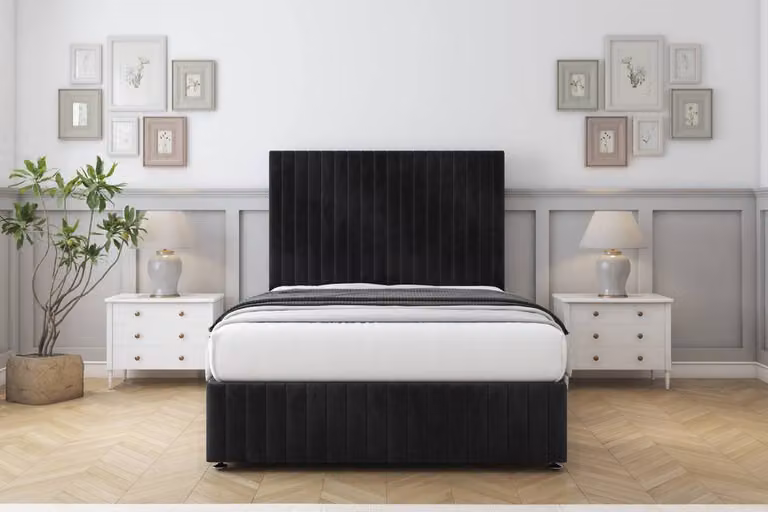 Sloomy Madison Naples Upholstered Divan Set with 26 inch Headboard and Footboard in Black, W/D/H: 90 x 190 x 25.4 cm