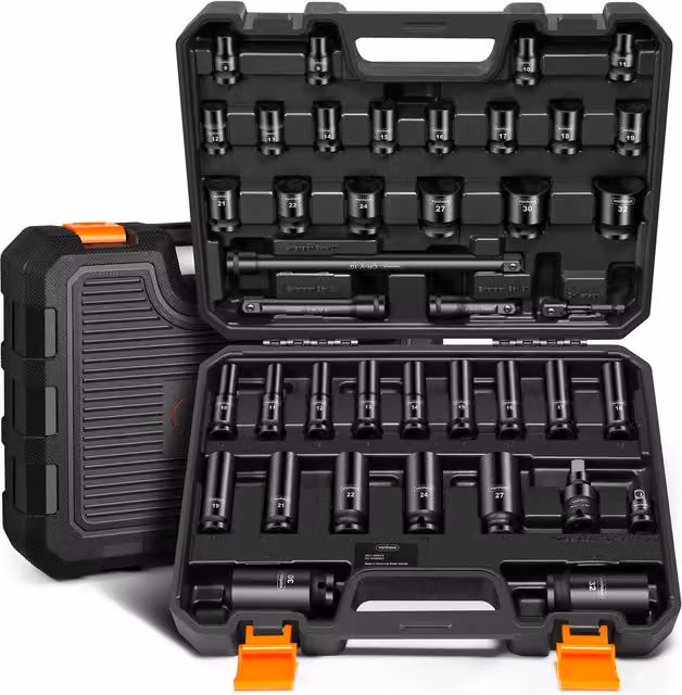 VonHaus 40 Piece 1/2 Inch Impact Socket Set in Black Chrome Vanadium