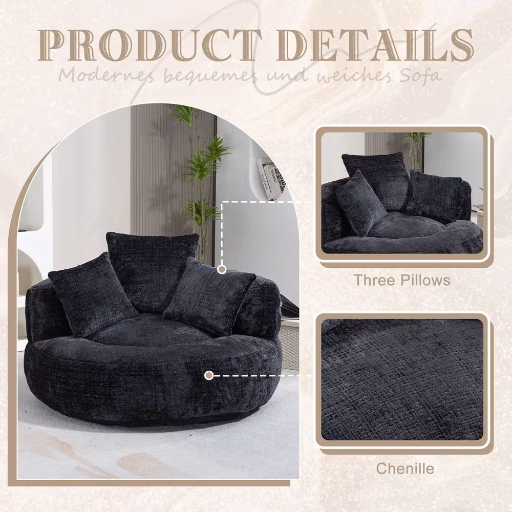 Direct Wicker Black Chenille High Back Lazy Sofa Bean Bag Chair – 3