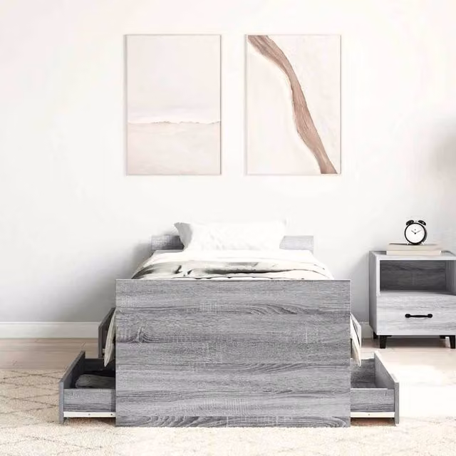 Berkfield Home Modern Grey Bed Frame with Headboard, Footboard and Drawers, W/D/H: 80 x 190 x 78 cm – 1