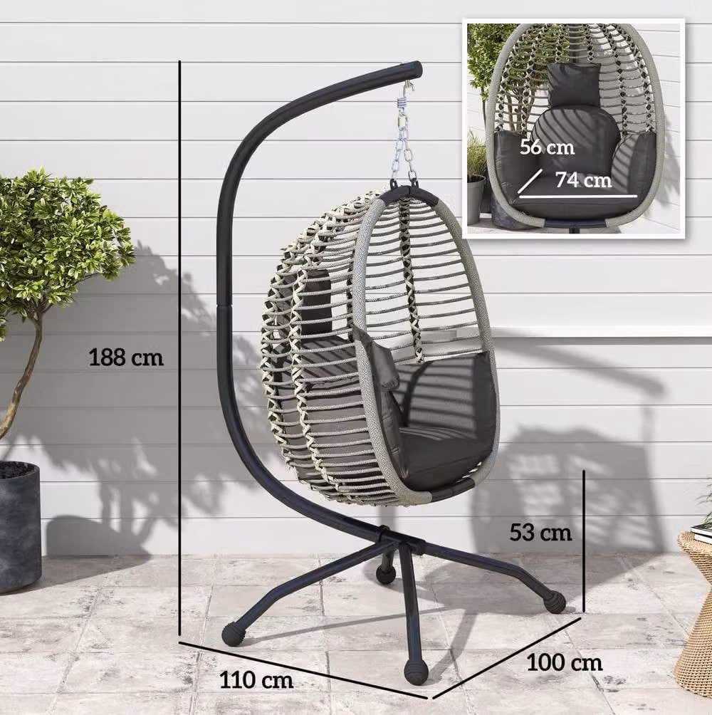 STILVORA Egg Chair with Stand and Foldable Fabric Seat in Grey – 2