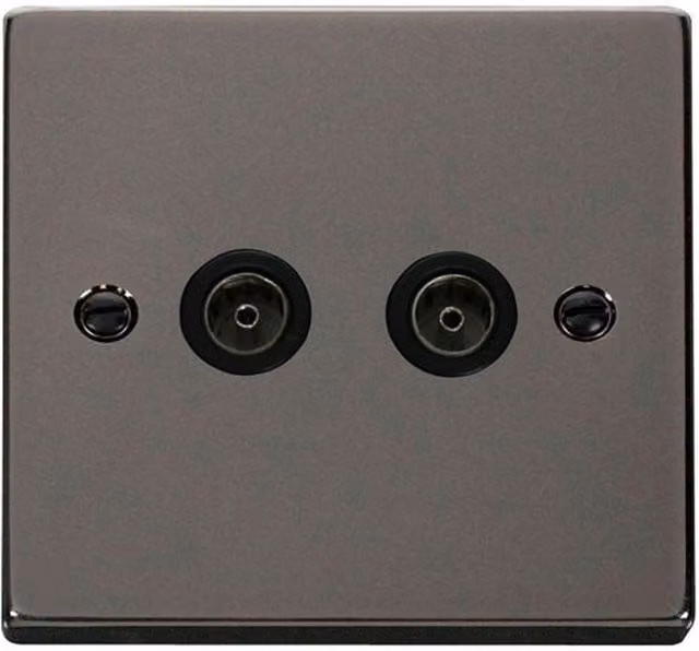 SE Home Black Flush Twin Coaxial TV Socket Plate